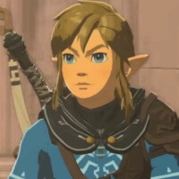 a screenshot of link from tears of the kingdom on a cream background