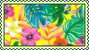 a colorful pattern of tropical leaves and flowers