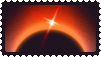 a phto of a black halfmoon with orange aura behind it