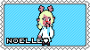 the dark world sprite of Noelle from deltarune with snowflakes falling behind her