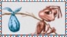 A drawing of a sad red ant holding a sack over it's shoulder
