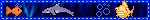 a gif featuring a dolphin and fish pixel art in water