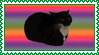 a gif of a 3d model of uni the cat loafing and spinning on a rainbow background