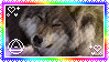 a gif of a wolf tilting it's head with the theta delta symbol over it
