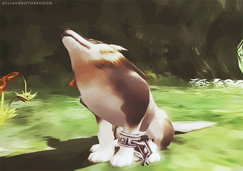 A gif of wolf link howling during the day in a forest from Twilight Princess