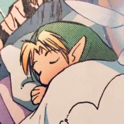 A drawing of ocarina of time child link sleeping