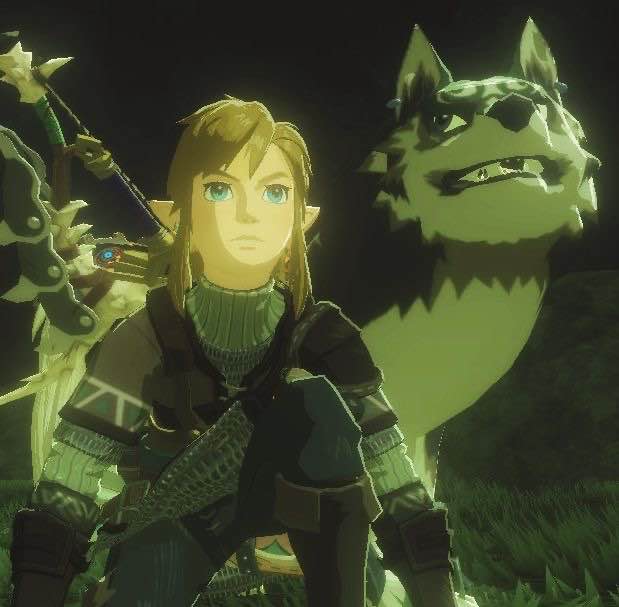 A fullbody screenshot of link in breath of the wild with wolf link